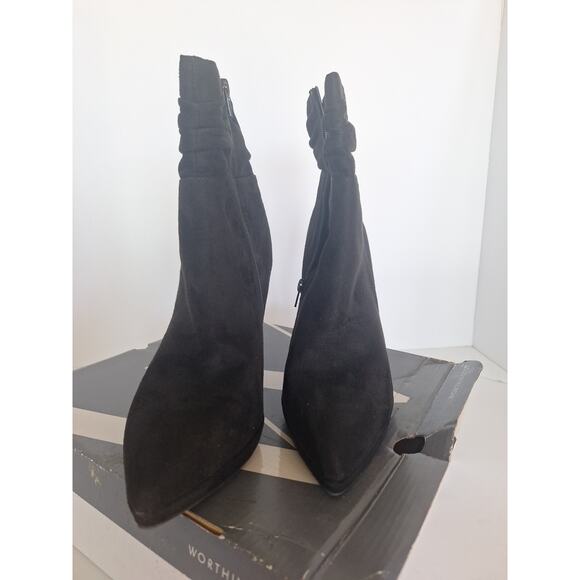 Worthington Brontë Black Suede Heeled Ankle Boots 11M Memory Foam- NIB - Picture 2 of 9